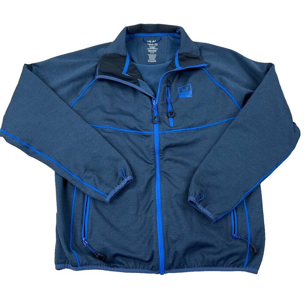 Huk Jacket Men Medium Blue Full Zip Performance Fishing Gear Fin Water Adult